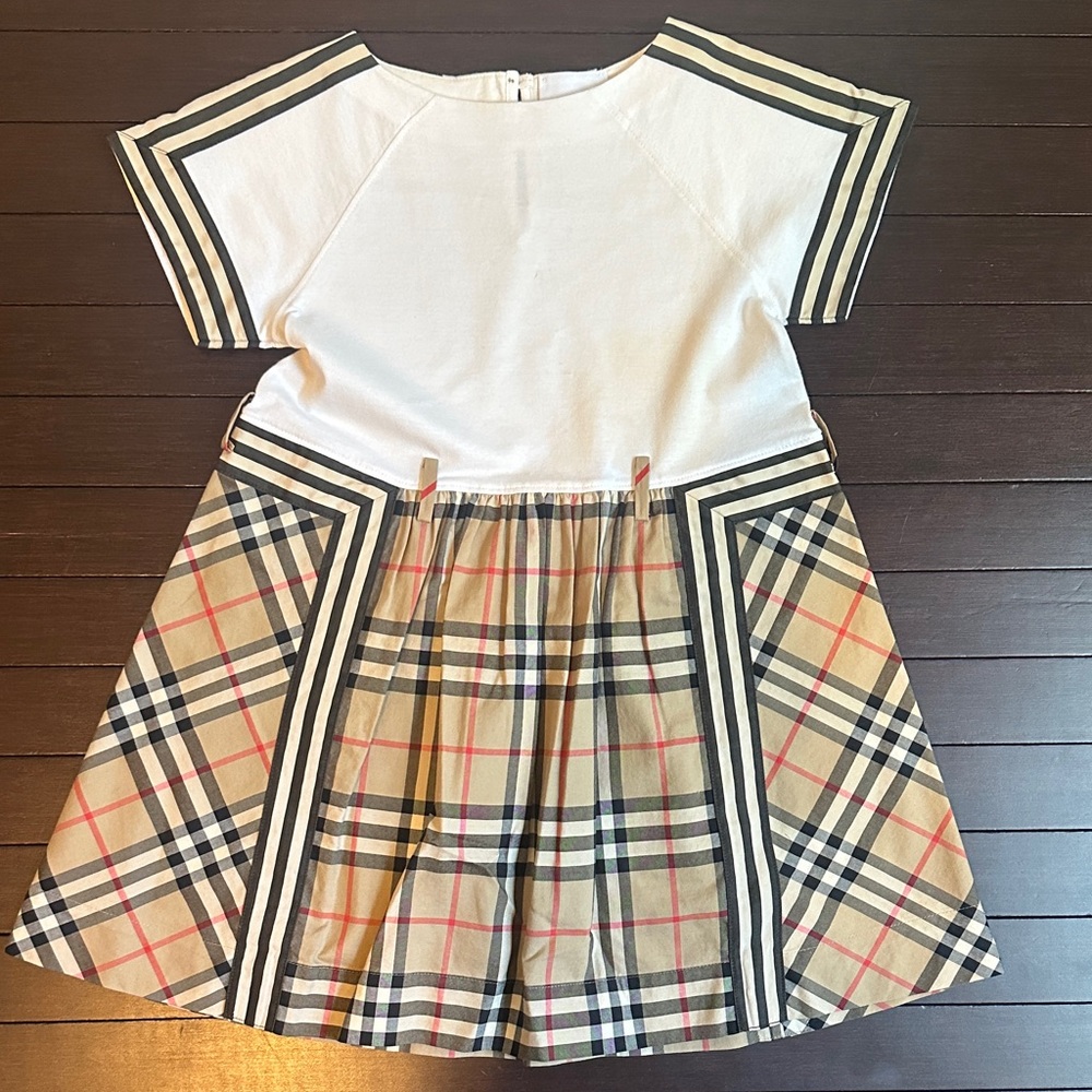 Authentic Burberry Kids Dress with White and Plaid Design